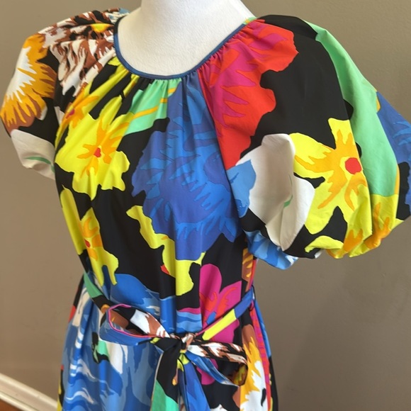 Christopher John Roger Floral Fiesta Puff Sleeve High Low‎ Dress Size S - Picture 10 of 13